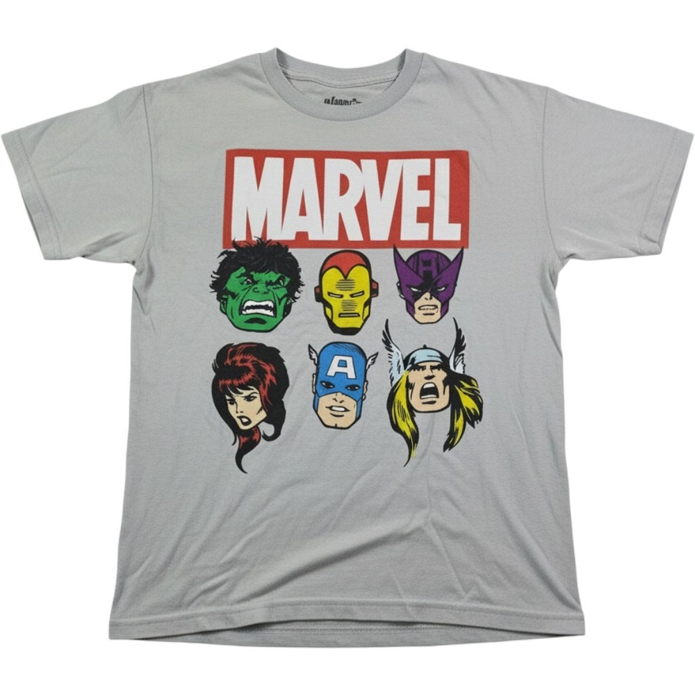 Marvel WeLoveFine Mens Gray Avengers Graphic T-Shirt Hulk Iron Man Thor Size M